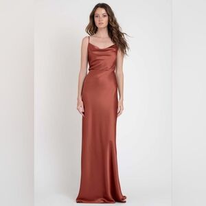 Jenny Yoo Womens 4 Elegant Rust Satin Maxi Dress Pre-owned Bridesmaid/Prom Dress